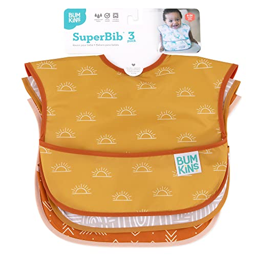 Bumkins Bibs for Girl or Boy, SuperBib Baby and Toddler for 6-24 Months, Essential Must Have for Eating, Feeding, Baby Led Weaning Supplies, Mess Saving Catch Food, Waterproof Fabric 3-pk Desert Boho