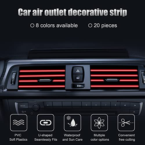 PYHLVCLF 20 Pieces Universal Car Air Conditioner Vent Trim Decoration Strip Accessories, Waterproof Flexible Shiny Auto Car Vent Interior Accessories for All Air Vent Outlet (A-Red - 20 Pieces)