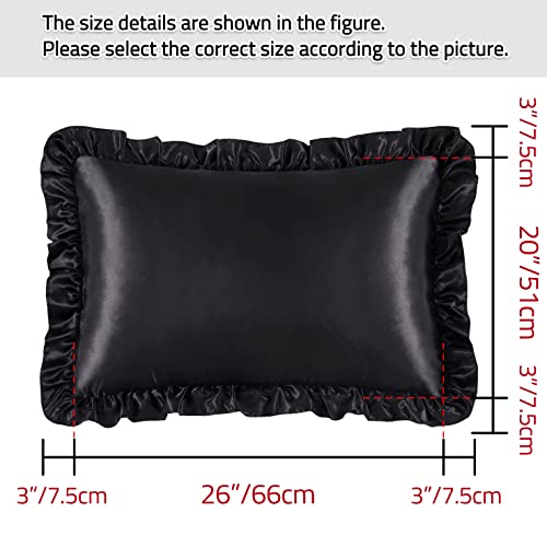 HommxJF Silky Satin Ruffled Pillow Cases for Hair and Skin,White Silk Pillowcases King Set of 2 with Envelope Closure Princess Room Decoration