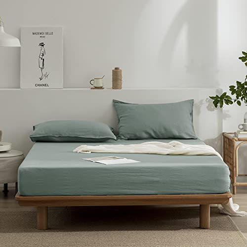 EVERLY Linen Sheets Set Queen Size,100% French Stonewash Pure Linen Sheets Set,4Pieces (1Flat Sheet,1Fitted Sheet,2Pillowcase) Suitable for Hot Sleepers,Deep Pocket Natural Bedding Set-Navy Blue