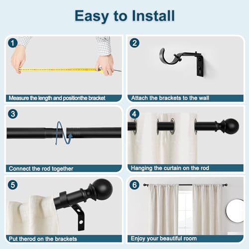 TEAKMAMA 1 Inch Black Small Curtain Rods for Windows 18 to 28 Inches(1.5-2.3ft), Heavy Duty Window Curtain Rods, Adjustable Decorative Curtain Rod with Ball Finials, 16''-28''