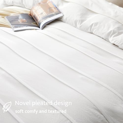 Oli Anderson Misty Rose Duvet Cover Queen Size - Pleated Queen Duvet Cover, 3PCS Soft and Breathable Textured Bedding Set with Zipper Closure(Misty Rose,90"x90")