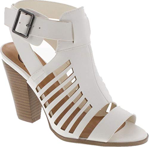 Soda Delicious Yummy Cutout Stacked Heel Sandal,White,5.5