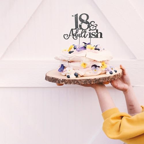 18 and Adultish Cake Topper Eighteen Birthday Decoration Cheers to 18 Cake Topper Sparkly Rhinestones Cake Topper for 18th Birthday Party Black