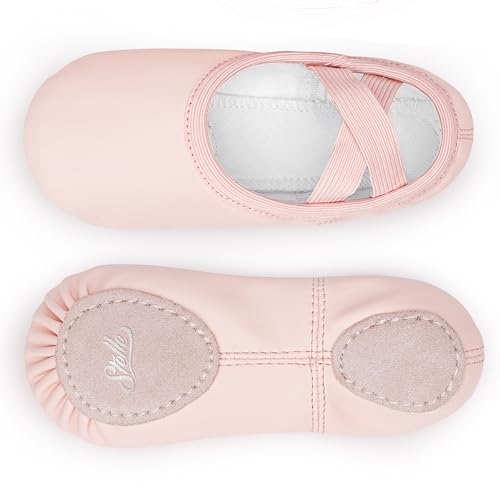 Stelle Ballet Shoes for Girls Toddler Dance Slippers PU Leather Boys Ballerina Shoes for Toddler/Little Kid/Big Kid/Women(Ballet Pink,3ML)