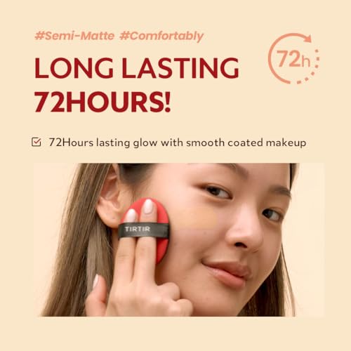 TIRTIR Mask Fit Red Cushion Foundation | Full coverage, Weighless, Skin fit, Satin Glow Finish, Korean cushion foundation (#27N Camel, 0.63 Fl Oz (Pack of 1))