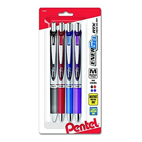 Pentel EnerGel RTX Retractable Liquid Gel Pen, Flag Barrel, Black Ink, 2-Pk (BL77USABP2A)