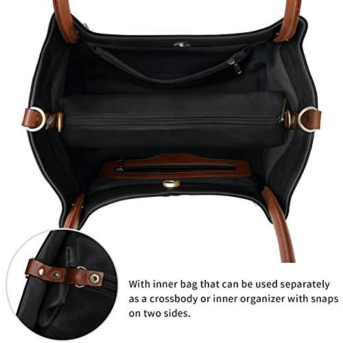 KITATU Handbags for Women Purses Vegan Leather Satchels Top-Handle Tote Shoulder Bags Designer Crossbody Bag Set 2pcs (Beige)