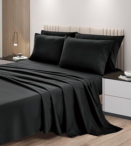 Chezmoi Collection 4-Piece Black Sheet Set Twin - Extra Soft Breathable Brushed Microfiber Bed Sheets with 15" Deep Pocket & 2 Pillowcases