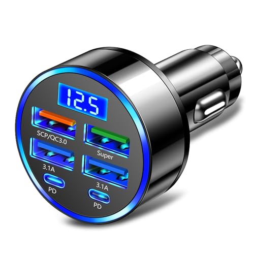 Car Charger 66W Super Fast Charging with USB 2.4A&QC 3.0(Voltmeter&LED Lights) Universal Quick Charge for 12-24V Car Cigarette Lighter Plug,Compatible with iPhone 14 13 12,S22 (2Pcs-Black-QC/2.4A)