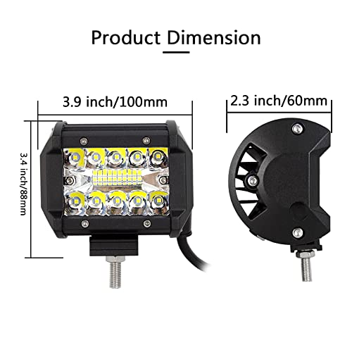 SKYWORLD LED Lights Bar, 2 x 4 inch 60W LED Pods Spot Flood Combo Beam LED Driving Fog Lamp with 12V Toggle Switch Wiring Harness Kit for Off-Road Truck Car ATV SUV Boat Lights