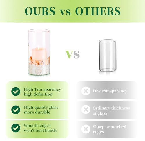 Hewory Glass Cylinder Vases Set of 6, Tall Clear Vase for Centerpieces, Glass Hurricane Candle Holders for Pillar Floating Candles, Round Vases for Wedding Events Table Decor, 2.6” in Diameter