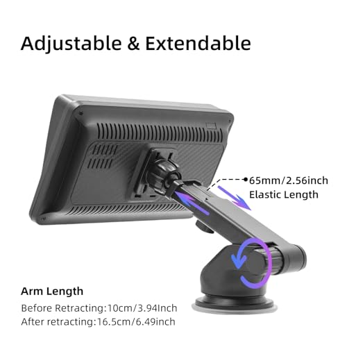 Epronic Flexible Dashboard Suction Cup Bracket Mount for Carplay Screen Monitor, Compatible with Most 7Inch 9Inch 9.3 Inch 10.26 Inch Portable Monitor Cell Phone Windshield Suction Cup Mount