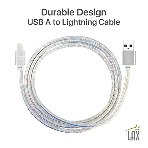 LAX Premium Stitched [Apple MFi Certified] Fast Charger iPhone Lightning Cable, iPhone Cord Compatible with iPhone 14/13 /12/11 Pro Max/XS MAX/XR/XS/X/8/7/6S/SE/iPad, iPod & More - (6FT-Chrome)