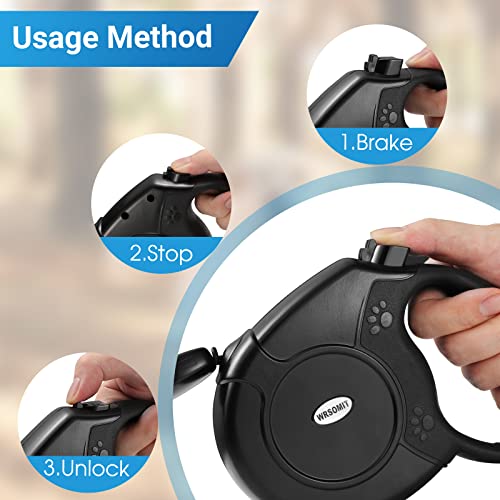 WRSOMIT Retractable Dog Leash, 26 Ft Heavy Duty Pet Walking Leash for Small Medium Large Dogs up to 99lbs, Anti-Slip Handle, 360 ° No Tangle, Nylon Tape, One-Handed Brake