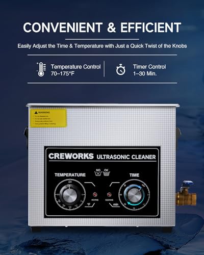 CREWORKS Ultrasonic Cleaner with Heater and Timer, 1/2 Gallon Stainless Steel 60W Ultrasonic Cleaning Machine, 2L Sonic Cavitation Machine for Professional Jewelry Watch Glasses Cleaning and More
