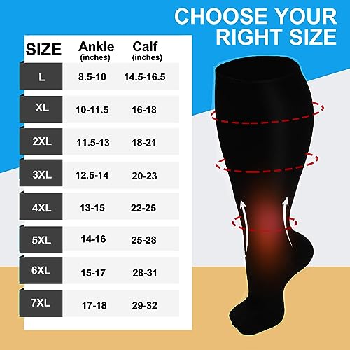 JYUOZI Plus Size Compression Socks for Women Men, Extra Large Wide Calf Compression Socks 20-30 mmHg Compression Socks