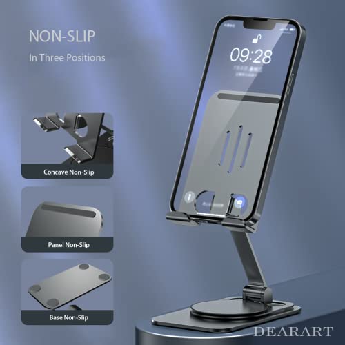 DEARART Cell Phone Stand 360° Adjustable Phone Stand for Desk, Grey Foldable Phone Holder Fully Carried Easily, Compatible Phone/Pad/Tablet etc.