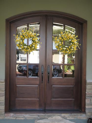 LSKYTOP 24Inches Artificial Daisy Flower Wreath with Eucalyptus Green Leave Spring Summer Wreath for Front Door Wall Decor