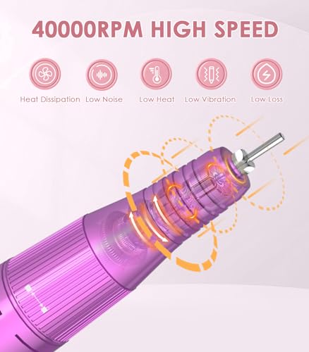Portable Nail Drill Electric File: 40000RPM Professional Nail E File for Acrylic Nails Remove Nail Gel Polish Manicure, Rechargeable Cordless Nail Drill Machine with Bits & Base for Salon Home, Black