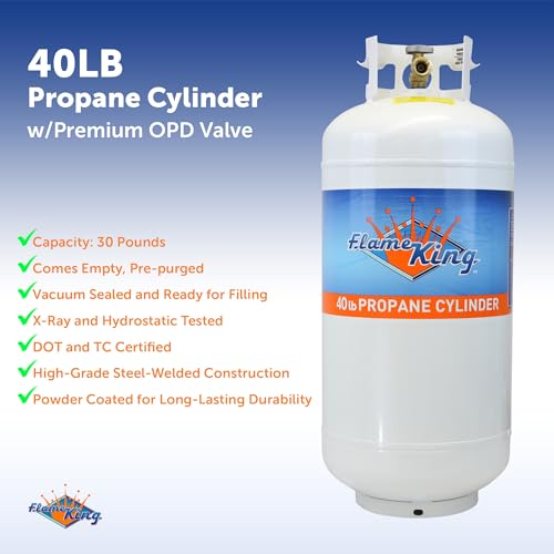 Flame King YSN401b 40 Pound Steel Propane Tank Cylinder with OPD Valve, White