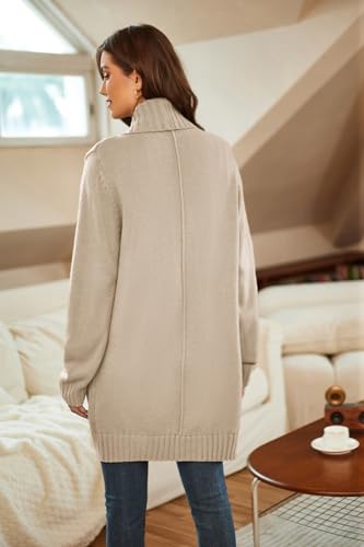 Women's Long Sleeve Open Front Chunky Knit Cardigan Lapel Sweater Draped Cardigan Sweater with Pockets(Light Gray,M)