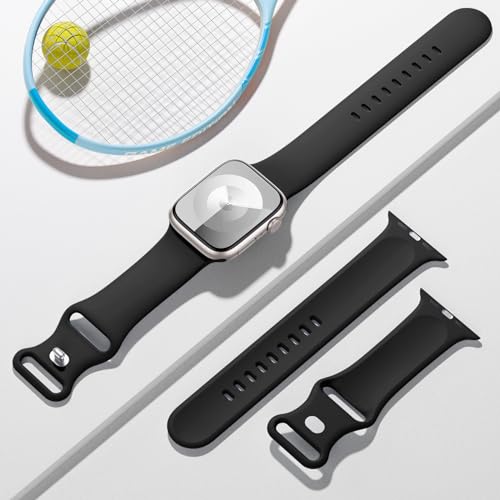 IMIVIO Sport Band Compatible with iwatch bands for women 38mm 40mm 41mm 42mm 44mm 45mm 49mm for Women Men, Soft Silicone Waterproof Replacement Strap for iWatch Bands Series 9 8 7 6 5 4 3 2 1 SE Ultra/Ultra 2, Black S/M