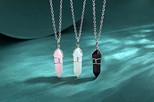 XIANNVXI Mothers Day Gifts Malachite Hexagonal Stones Necklaces Reiki Spiritual Natural Gemstone Quartz Point Wire Wrapped Jewelry for Women Men