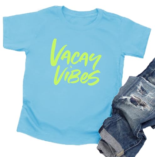 Toddler Vacation Shirt Boys Girls Summer Beach Vacay T-Shirts Holiday Graphic Hawaiian Kids Tees Casual Tops Lightblue