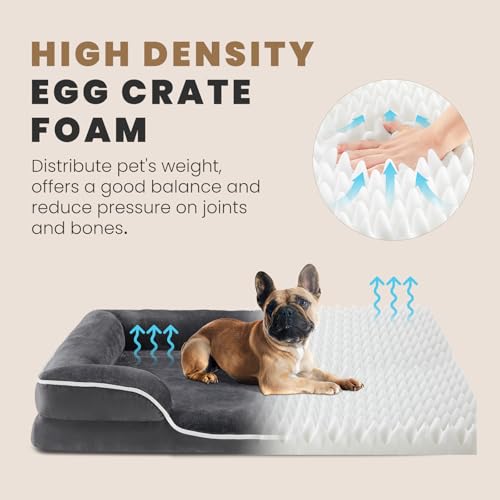 Sweetcrispy Orthopedic Dog Bed, Memory Foam Pet Bed for Medium Dogs with Washable Removable Cover Non-Slip Base Waterproof Liner Egg Crate Foam for Improved Sleep, Grey, 28" L x 23" W x 6.5" Th