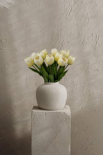 Mythlty Set of 12 Pale Yellow Tulips Artificial Flowers Real Touch Realistic Long Stems Tulips Flowers 20 Inches That Look Real for Indoor Home Office Wedding Bridal Shower Decor (Light Yellow)