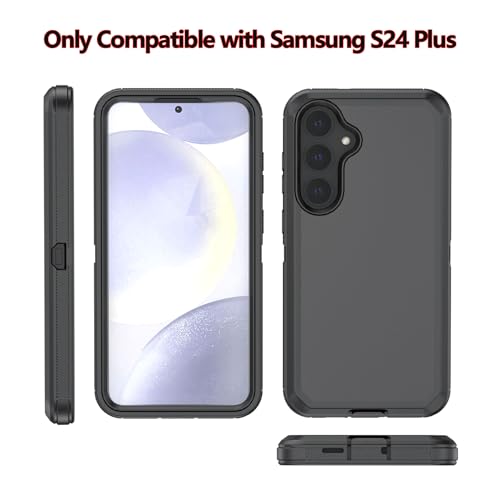 TASHHAR Phone Case for Samsung Galaxy S24 Plus case,Heavy Duty Hard Shockproof Armor Protector Case Cover with Belt Clip Holster for Samsung S24+ 2024 Phone Case (Black)