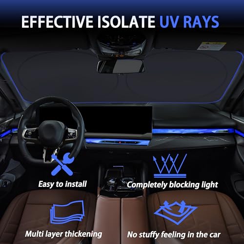 MORNYRAY Car Windshield Sun Shade，Reflector Sunshade Offers Ultimate Protection for Car Interior，Cool Reflective Sun Blocker，Foldable Car Interior Accessories (Black, for Tesla Model 3/Y)