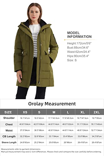 Orolay Women's Hooded Winter Down Coat Quilted Mid Length Puffer Jacket ArmyGreen XS