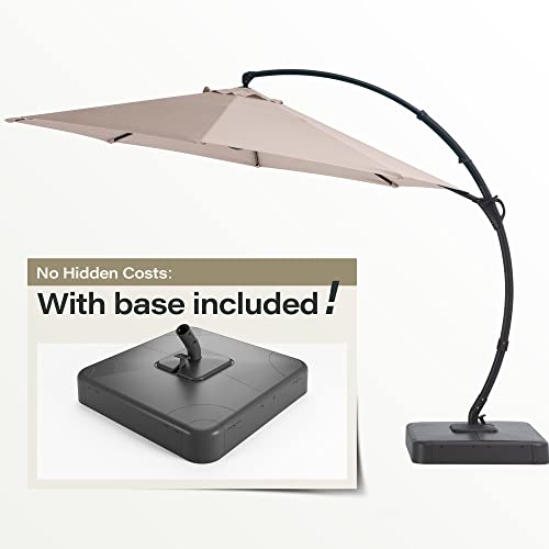 LAUSAINT HOME Outdoor Patio Umbrella with Base included, 11 FT Deluxe Curvy Cantilever Umbrella Heavy Duty Offset Hanging Umbrella with 360° Rotation for Market, Pool, Garden, Backyard, Deck (Beige)