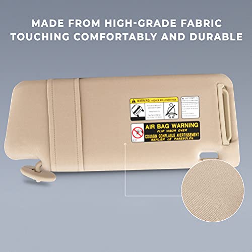 SCITOO Left Driver Side Beige Sun Visor Assembly fit for 2005 2006 2007 2008 2009 2010 2011 2012 2013 2014 for Toyota for Tacoma Without Sunroof(74320-04180-E1, 74320-04181-E1)