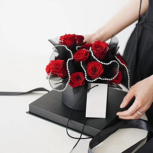 BENECREAT 4.37 Yards Black Flower Wrapping Mesh Paper, Pearl Edge Bouquet Packaging Paper Wrinkled Translucent for Wedding Decor, Florist Supplies Wedding Festival Gifts Packaging