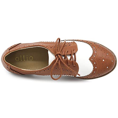 Ollio Women's Flat Shoe Wingtip Lace Up Two Tone Oxford M2913(6 B(M) US, Orange)