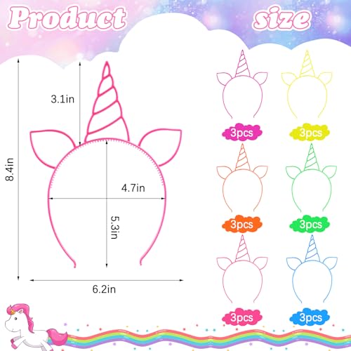 URSKYTOUS 18Pcs Unicorn Birthday Party Favors Unicorn headbands for Girls Halloween Christmas Party Supplies Gift Cosplay Plastic Hairbands Hair Loop Headware Accessories for Teens Toddlers Children