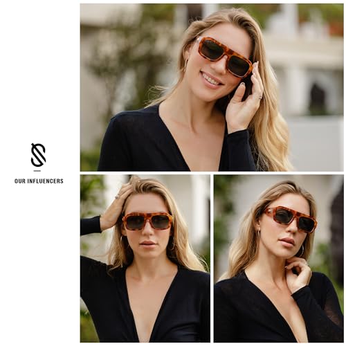 SOJOS Trendy Square Aviator Sunglasses for Womens Mens Polarized Plastic Frame Flat Top Designer Inspired Shades UV400 Sun Glasses SJ2281