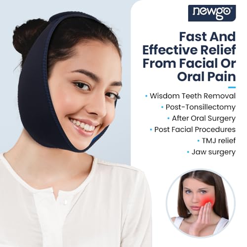 NEWGO Wisdom Teeth Ice Pack Head Wrap Jaw Ice Pack for Face Oral Surgery, FSA or HSA Eligible Face Ice Pack with 4 Hot Cold Gel Pack for TMJ, Tooth Extraction, Tonsillectomy Recovery