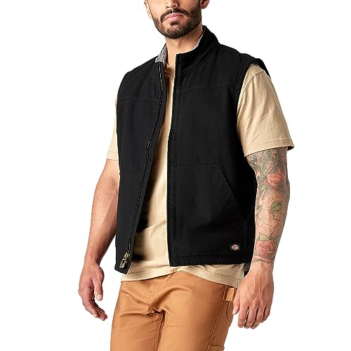 Dickies Men's Duck Canvas High Pile Fleece Lined Vest, Rinsed Black