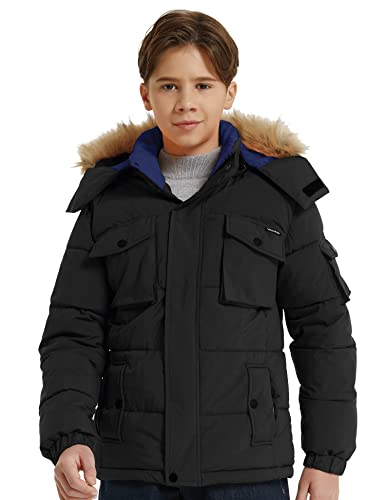 wantdo Boy's Quilted Winter Coat Windproof Thick Puffer Jacket Fleeced Outerwear Jacket with Hood Black 6-7