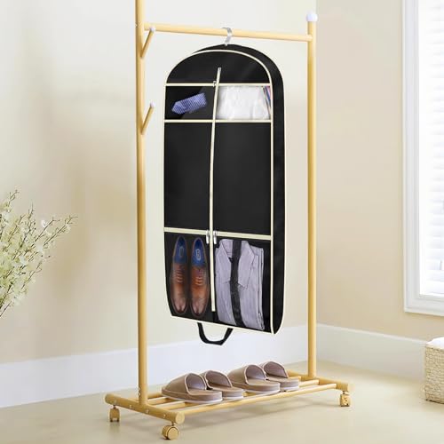 MISSLO 43" Gusseted Travel Garment Bag with Accessories Zipper Pocket Breathable Suit Garment Cover for Shirts Dresses Coats, Black