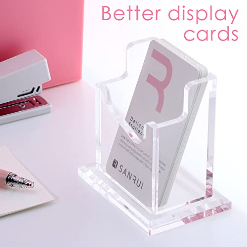 SANRUI Vertical Business Card Holder for Desk，Clear Acrylic Business Card Display Stand，1 Slots ，Holds 50-60 Cards