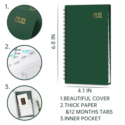 2024-2025 Pocket Planner/Calendar - Weekly & Monthly Pocket Planner, JUL. 2024 - Jun. 2025, 6.8" x 4.3", Strong Twin - Wire Binding, plastic cover