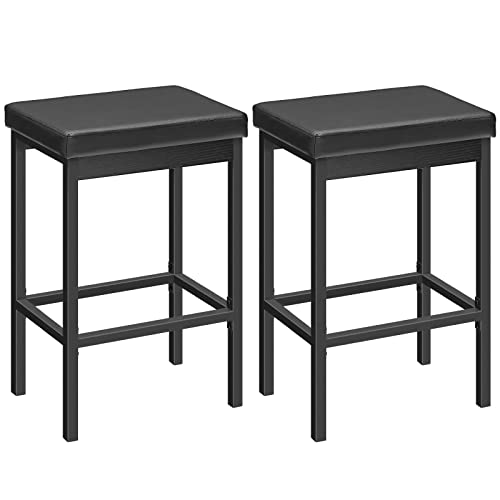 HOOBRO Bar Stools, Set of 2 Bar Chairs, 24.8-Inch Height Stools, Breakfast Bar Stools, Kitchen Bar Chairs, 2" Thick Upholstery, for Kitchen, Dining Room, Cafe, Bar Counter, Black BB21BY01