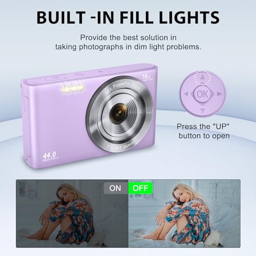 Digital Camera Cheap, UIKICON 4K 44MP Kids Camera with 32GB SD Card, 2.4 Inch Point and Shoot Camera with 16X Digital Zoom, Compact Camera for Kids Teens Boys Girls Adults Students Seniors (Black)