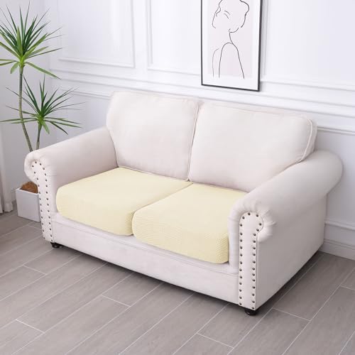 hyha Waterproof Couch Cushion Covers, Washable Sofa Cushion Covers, Stretch Sofa Slipcovers, Thick Jacquard Fabric, Couch Sofa Covers for Pets with Elastic Bottom (2 Cushion Loveseat, Navy)