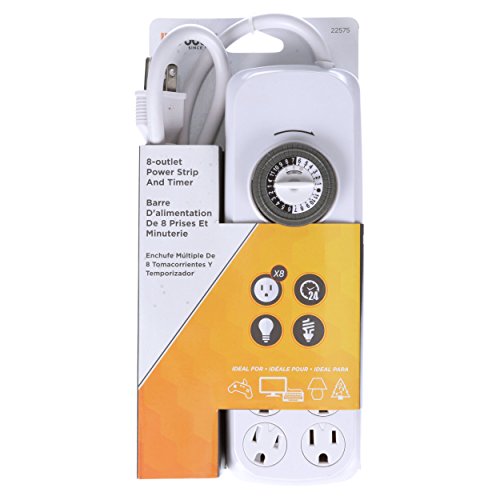 Woods 22575WD Indoor 8-Outlet Power Strip with Built-In Mechanical Timer; 8 Grounded Outlets
